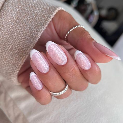 Classy French Tip Nails, Classy French Tip, Pink Oval Nails, Tip Manicure, Glitter French Nails, French Tip Manicure, Pink French Nails, Glitter French Tips, Glitter French Manicure