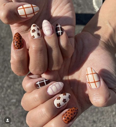 Orange Nail Designs, Simple Fall Nails, Cute Nails For Fall, Plaid Nails, Fall Nail Art, Fall Nail Colors, Dipped Nails, Orange Nails, Autumn Nails