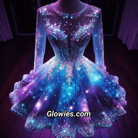 Galaxy Princess Dress, Dark Prom Dresses, Glow In The Dark Dress, Glow Dress, Monique Lula, Galaxy Dress, 36th Birthday, Dnd Dragons, Dark Dress