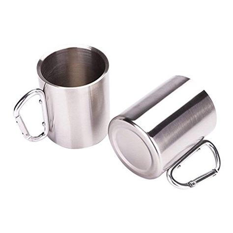 Tebery Stainless Steel Double Walled Mug with Carabiner Handle Insulation & Lightweight Large Thermal Cup For Backpacking, Camping & Hiking (2 Pack). For product & price info go to:  https://all4hiking.com/products/tebery-stainless-steel-double-walled-mug-with-carabiner-handle-insulation-lightweight-large-thermal-cup-for-backpacking-camping-hiking-2-pack/ Backpacking Camping, Camping Cups, Stainless Steel Coffee Mugs, Thermal Cup, Hiking Accessories, Camping Coffee, Stainless Steel Cups, Camping Gifts, Camping Hiking