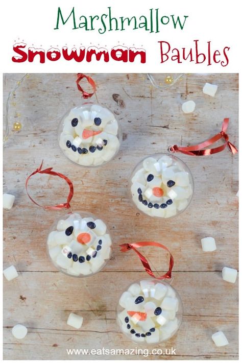 Fun and easy marshmallow filled snowman baubles - Christmas craft idea for kids with video tutorial #EatsAmazing #Christmas #funfood #christmasfood #christmascrafts #snowmen #baubles #kidscrafts #christmaskids #christmasgifts #foodart Fun Homemade Gifts, Marshmallow Snowman, Party Food Ideas, Fun Christmas Crafts, Navidad Diy, Easy Christmas Crafts, Homemade Christmas Gifts, Noel Christmas, Easy Christmas