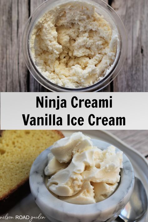 This Ninja Creami vanilla ice cream is the perfect topping for cake, brownies, and pies! Make this classic easily at home with only four ingredients. Ninja Foodie Ice Cream Recipes, Best Vanilla Ice Cream Ninja Creami, Ninja Vanilla Ice Cream Recipes, Homemade Ice Cream Ninja Creami, Creami Ninja Recipe Vanilla, Ninja Creami Vanilla Gelato Recipes, Ninja Creami Recipes Vanilla, Vanilla Ice Cream Ninja Cremi, Ninja Creami Vanilla Base