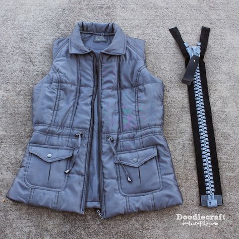 Giant Zipper Puffer Vest Upcycle! Broken Zipper, Puffy Vest, Puffer Vest, Needle And Thread, Puffer Jacket, Thrift Store, In Style, Rv, Puffer