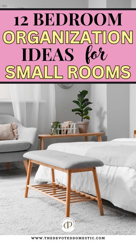 How i wish i came across these 12 organization ideas for small rooms sooner! From using decorative baskets to utilizing under AND over-the-bed space, this guide is packed with some pretty clever small bedroom organization ideas that you can easily recreate! Apartment Bedroom Organization, Organize A Small Bedroom, Small Bedroom Organization Ideas, Bedroom Huge, Bedroom Declutter, Bedroom Organization Ideas, Under Bed Organization, Small Apartment Organization, Small Bedroom Organization