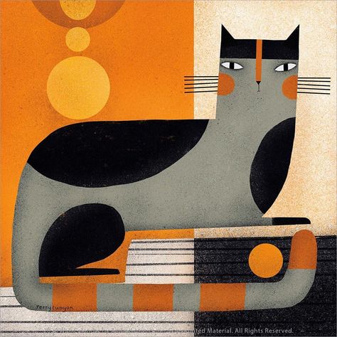 101 curtidas, 3 comentários - Amber Lotus Publishing (@amberlotuspublishing) no Instagram: “Happy Caturday! Artwork by Terry Runyan from our Feline 2020 wall calendar. Meow . . @terryrunyan…” Modern Cat Art, Terry Runyan, Folk Art Cat, Halloween Colors, Modern Cat, Art Cat, Twitter Photos, Mid Century Modern Decor, Scrapbooking Diy