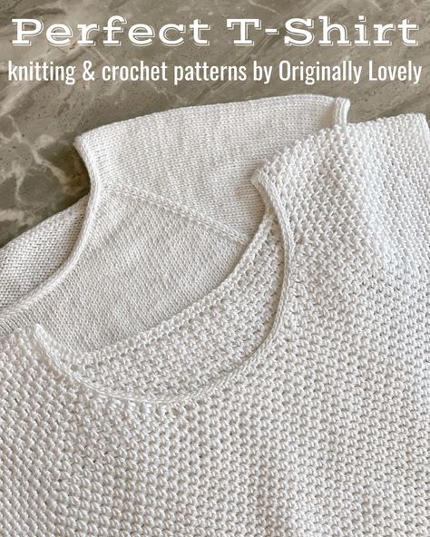 These perfect knit and perfect crochet patterns are available from Originally Lovely for free on the webpage. These step by step tutorials are perfect for your me made wardrobe! Knitted Tshirt Pattern, Crochet Shirt Pattern, Summer Knitting Patterns, Knit Top Patterns, Knitting And Crochet Patterns, Crochet T Shirts, Linen Stitch, Cabin Quilt, Crochet Shirt