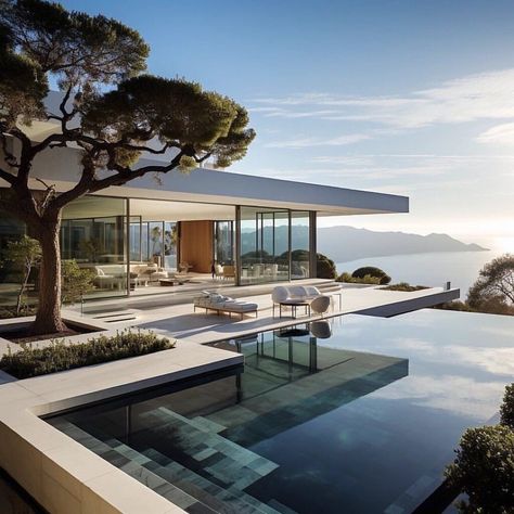 Modern Coastal Home Rendering: Go Beyond Your Imagination Cliff Houses Architecture, Luxury Coastal Home, Modern Coastal Architecture, Modern Villa Landscape, Modern Coastal Home Exterior, Home Rendering, Coastal Home Exterior, Portugal House, Pavilion House