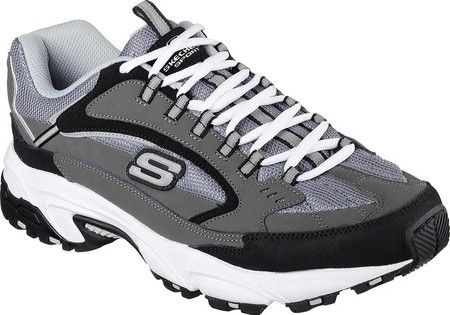 Men's Skechers Stamina Cutback Training Shoe - Charcoal/Black with FREE Shipping & Exchanges. A classic athletic trainer gets a comfort update in the SKECHERS Stamina - Sketchers Shoes, Trail Design, Skechers Memory Foam, Basket Noir, Athletic Trainer, Mens Training Shoes, Mens Skechers, Training Sneakers, Mens Athletic Shoes