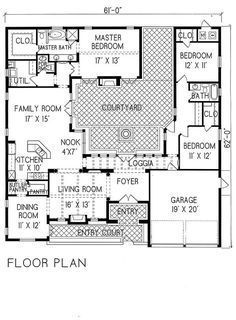 Spanish Courtyard House, Hacienda House Plans, Spanish Courtyard, Pelan Rumah, Hacienda Style Homes, Plans Architecture, Courtyard House Plans, A Small House, Mediterranean Home Decor