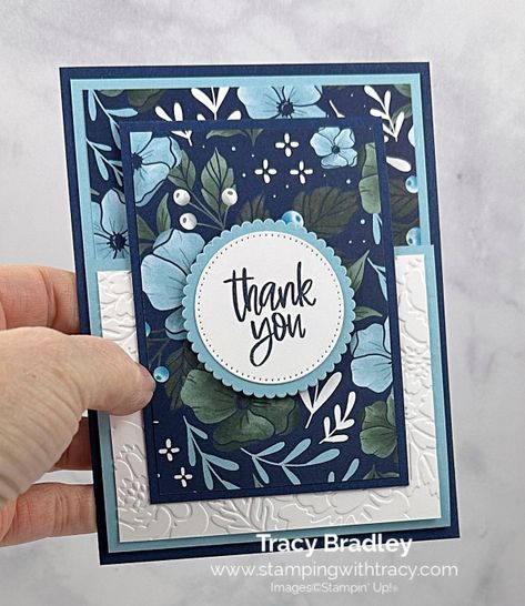 Cas Stampin Up Cards, Homemade Stampin Up Cards, Thank You Card Tutorial, Su Something Fancy Cards, Tracy Bradley Cards, Stampin Up Cards With Dsp, Stamp In Up Thank You Cards, Stampinup Card Ideas 2024, Stampin Up Greeting Cards