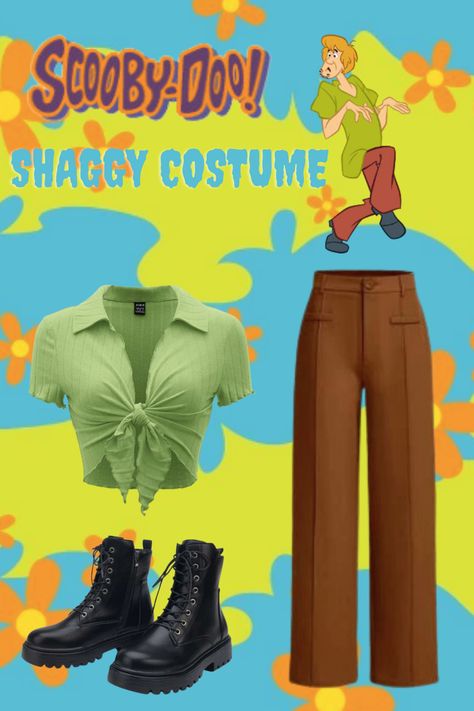 Shaggy Scooby Doo Outfits, Shaggy Outfit Aesthetic, Costume Character Ideas Women, Shaggy Girl Costume, Shaggy Costume Female, Shaggy And Scooby Costumes, Shaggy Halloween Costume, Shaggy Cosplay, Simple Cosplay Ideas