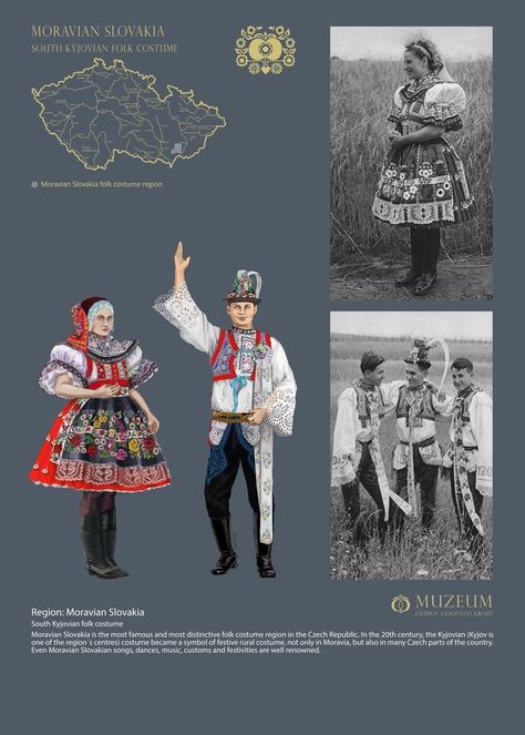 Czech Culture, Bohemian Costume, Slavic Folklore, Costumes Around The World, World Thinking Day, National Clothes, Russian Folk Art, Folk Design, Russian Folk