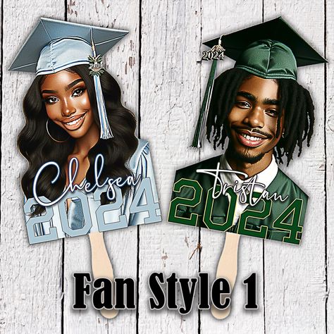 Graduation Fans  Size  Fan Style 1 and 2 Small: est. 8in - 9in Large: est. 13in - 15in Fan Style 3: Large: est. 9in Small: est. 6in Please note: These are digital image. The fans are printed on glossy or semi-glossy paper. Please send a high resolution photo and NOT a picture or screen shot of a photo. Graduation Fans With Picture, Graduation Pic Ideas High Schools, 2026 Graduation, High School Graduation Outfit, Graduation Fans, Senior Year Diy, Pink Graduation Party, 2025 Graduation, High School Graduation Pictures