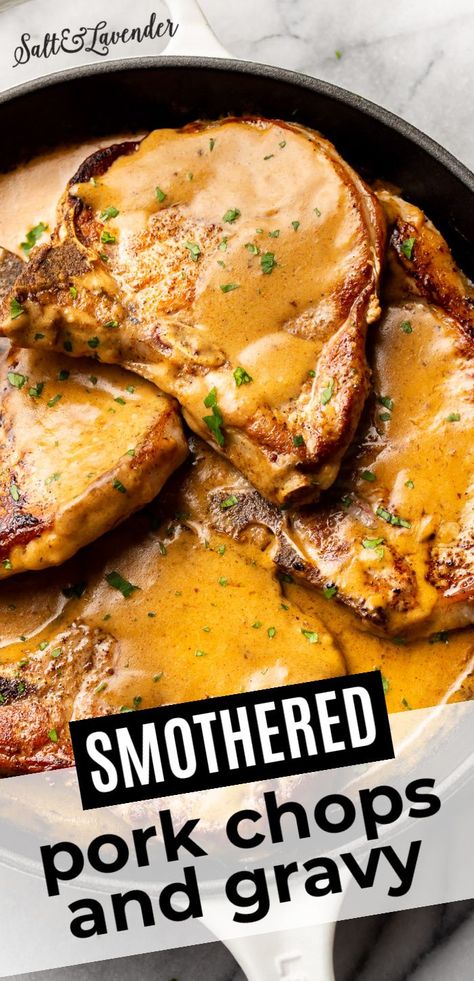 Easy Smothered Pork Chops, Simple Gravy, Pork Sirloin Chops, Baked Boneless Pork Chops, Fried Pork Chop Recipes, Oven Pork Chops, Smothered Pork Chops Recipe, Pan Fried Pork Chops, Pork Meals