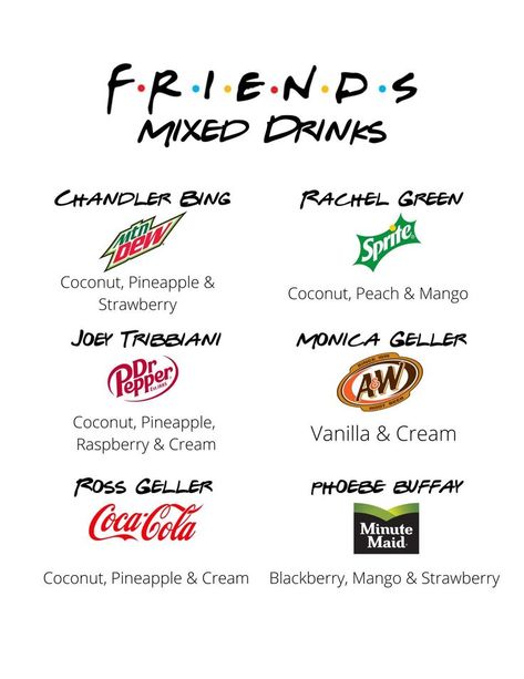 Party Mixed Drinks, Fun Mixed Drinks, Friends Tv Show Party, Best Mixed Drinks, Drink Names, A&w Root Beer, Friend Graduation, Friends Drinks, Birthday Drinks