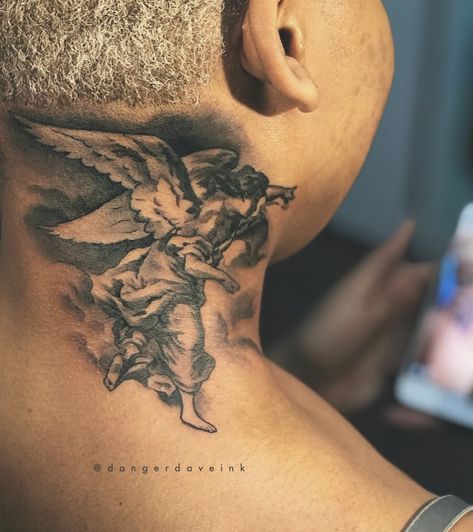 Number Tattoo On Neck, 7 Number Tattoo, Dove Neck Tattoo, Tattoo Goat, Tattoo Mens, Tattoo On Neck, Tattoos Neck, Mens Body Tattoos, Black Men Tattoos