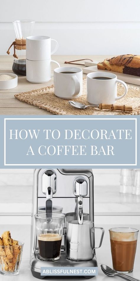 Calling all coffee lovers! Learn how to decorate a coffee bar that's both stylish and practical, perfect for enjoying your favorite brews at home. Explore inspiring ideas for organizing your coffee essentials, displaying your mugs, and adding decorative touches to create a welcoming and personalized space. #coffeelover #homecafe #diydecor Bar Remodel, Coffee Essentials, Ideas For Organizing, Coffee Area, Home Coffee Bar, Coffee Bar Home, Bar Essentials, Espresso Bar, Fun Signs