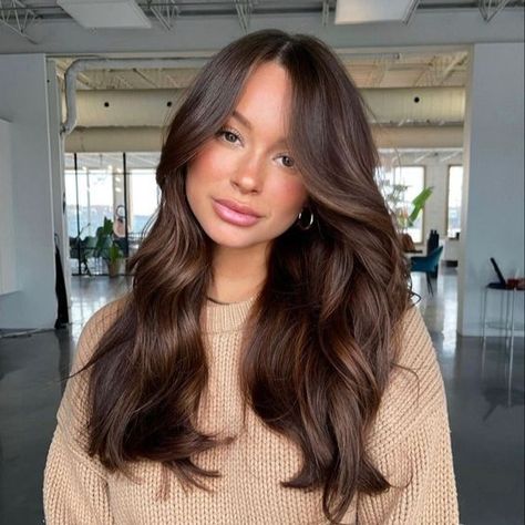 The Hottest Brunette Shade Award Goes To Maple Brown Hair Single Process Brunette, Dark Brunette Summer Hair 2024, Rich Brunette Hair Color Warm Browns, All Over Color Brunette, Level 4 Brown Hair, Brown Hair Gloss, Single Process Hair Color Brunette, Brown Dimensional Hair, Old Money Brunette Hair