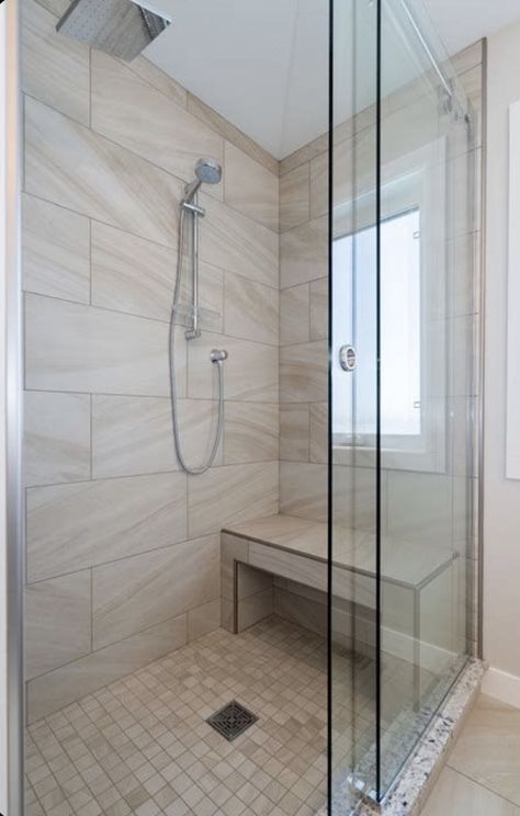 Custom Shower With Bench, Modern Shower With Bench, Shower Floor Tile Non Slip, Standing Shower With Bench, Shower With Seat Ideas, Shower Seats Built In, Small Shower With Bench, Walk In Shower Ideas With Bench, Tiled Shower With Bench