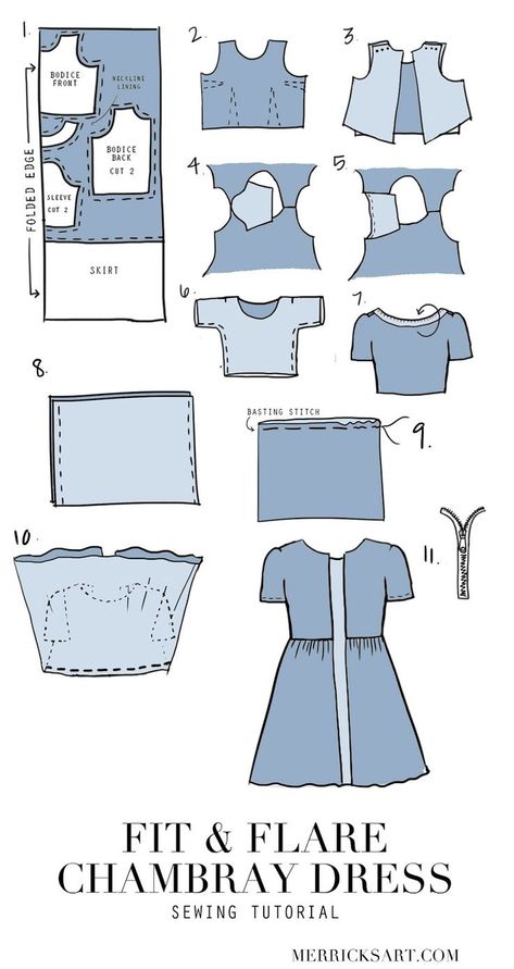 Merricks Art, Dress Sewing Tutorials, Sew Ins, Beginner Sewing Projects Easy, نظارات شمسية, Dress Tutorials, Easy To Sew, Boutique Style, Chambray Dress