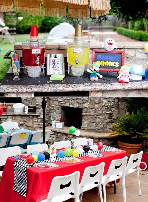 Super Mario Inspired Party Fun! 12 Creative Ideas (Part 1) // Hostess with the Mostess® Mario Kart Party Food, Mario Kart Food, Mario Food Labels, Rainbow Road Mario Kart Party, Super Mario Food Labels, Mario Brothers Birthday Party, Mario Kart Party, Kindergarten Graduation Party, Super Mario Bros Birthday Party