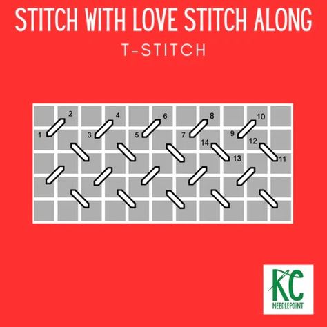 Stitch with LOVE this June! A free stitch guide is here! | KC Needlepoint T Stitch Needlepoint, Decorative Stitches, Happy June, Needlepoint Stitch, Moo Moo, Kangaroo Paw, Stitch Guide, Monogram Pillows, Shell Stitch