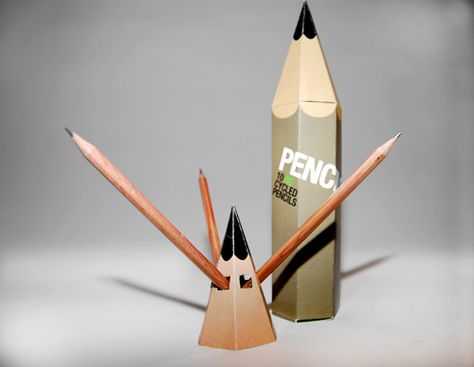 Package design for pencils. It is made from only one 8.5" x 14" paper. After opening the package can then be used as a pencil holder for on a desk Pencil Packaging Ideas, Pencil Packaging, Smart Packaging, Pencil Holder, Creative Packaging, Creative Packaging Design, Packaging Design, Pencil, Packaging