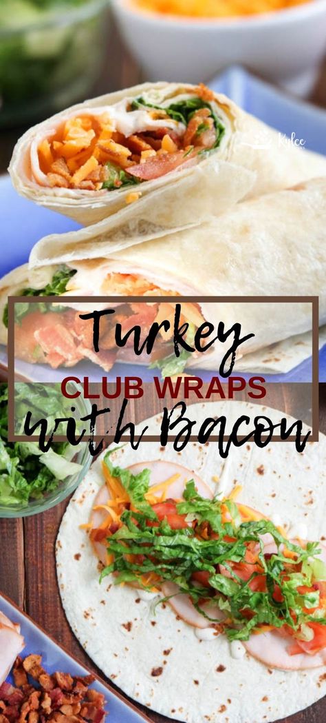 Turkey club wraps with ranch and bacon are delicious and easy to make. They're the perfect take-along when heading out and about.     #turkey #ranch #bacon #lunch #kyleecooks Turkey Club Wraps, Bacon Lunch, Turkey Bacon Ranch, Club Wrap, Turkey Bacon Wrap, Turkey Club, Turkey Bacon, Tasty Healthy, Bacon Recipes