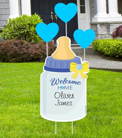 Welcome Home Your New Bundle of Joy with this personalized baby bottle lawn sign decoration.  Makes a great Gift for the proud new parents. *Baby Bottle Sign Size:  22 in x 15 in *Custom Baby Name * Waterproof * Comes with metal stakes for simple set up * Can be used as a baby shower decoration, hospital door sign, baby door sign and nursery wall    decoration *Makes a great baby keepsake * Made in the USA SIBLING STAR SIGNS https://www.etsy.com/listing/601482694/custom-big-brother-boy-sign-lawn-stork Stork Yard Sign, Personalized Baby Bottle, Baby Door Signs, Welcome Baby Signs, Outdoor Card, Welcome Baby Banner, Art Bottle, Baby Door, Welcome Home Baby