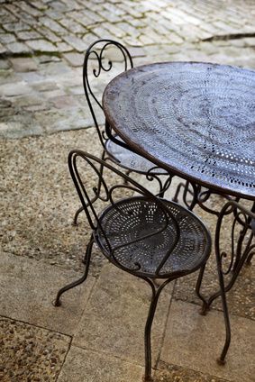 Chairs On Front Porch, Wrought Iron Table And Chairs, Wrought Iron Chairs, Wrought Iron Table, Iron Table, Tea Shop, Stencil Painting, Outdoor Table, Table And Chairs