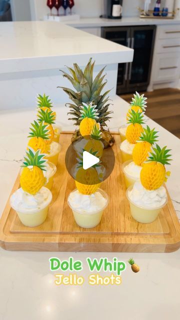 Jessica Neff | Cocktail Recipes on Instagram: "Dole Whip Jello Shots 🍍
Such a fun twist on Disney’s famous ice cream 🍦 

Ingredients: 
6 ounces pineapple jello mix @jello 
1 cup boiling water
1½ cups pineapple juice 
½ cup sweetened condensed milk
1 cup vanilla vodka @smirnoff 

Instructions:
🍍In a 4-cup measuring cup, whisk together the pineapple jello mix and 1 cup of boiling water until the jello is fully dissolved.
🍍Once the jello is fully dissolved, stir in the pineapple juice, sweetened condensed milk, and vodka. 
Whisk together until combined.
🍍Carefully pour the mixture between small plastic shot cups. Fill just under the top, so they don’t spill.
🍍Transfer jello shots to the refrigerator and chill for 4 hours until set.
🍍Just before serving, top each jello shot with whipped Dole Whip Jello Shots, Pineapple Jello, Jello Pudding Shots, Jello Cups, Pudding Shots, Smirnoff Vodka, Shot Cups, Ice Cream Ingredients, Vanilla Vodka