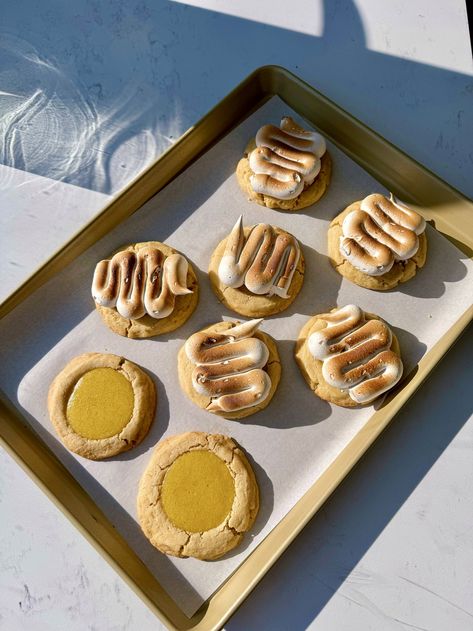 Lemon Meringue Pie Cookies — Ryan Nordheimer Lemon Meringue Sugar Cookies, Lemon Meringue Pie Cookies, Lemon Pie Cookies, Pie Dough Cookies, Springtime Cookies, Lemon Meringues, Lemon Meringue Cookies, Lemon Sweets, Buttery Sugar Cookies