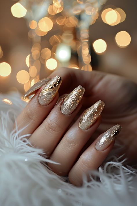 Nail Colors for Champagne Dresses Unique Glitter Nails, Golden Ombre Nails, Champagne Colored Nails, Champagne Dresses, Champagne Nails, Champagne Dress, Creative Nail Designs, Thanksgiving Nails, Top Nail