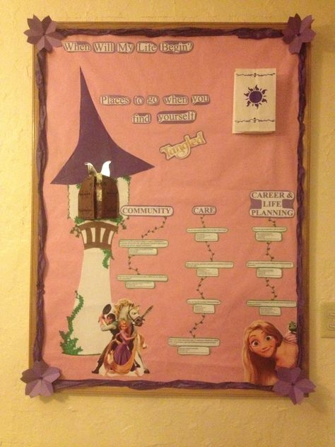 Rapunzel Classroom Theme, Tangled Door Decs, Tangled Bulletin Board, Beta Projects, Hoco Decor, Disney Bulletin Boards, Dorm Bulletin Boards, Dorm Hallway, Rapunzel Theme