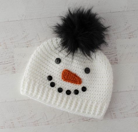 Darling Crochet Snowman Hat is fast and so fun to make! #crochetsnowman #crochetsnowmanhat #crochet365knittoo #crochethat Crochet Snowman Hat, Snowman Hat Pattern, Crochet Conversion Chart, Crochet Headwear, Crochet Toys Free Patterns, Accessories Crochet, Local Yarn Shop, Easy Crochet Hat, Crochet Snowman