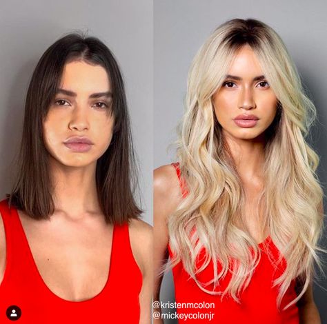 Ultimate Makeover  @kristenmcolon and @mickeycolonjr before and after done with hair extensions  #blondehair #beforeandafter #makeover #transformation #hairgoals #hairextensions #longhair #shadowroot #balayage #haircolor