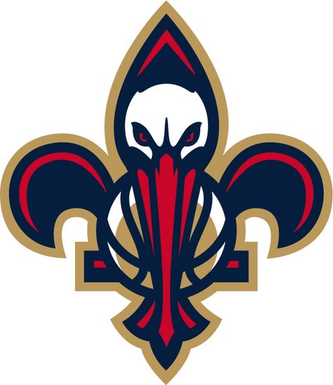 New Orleans Pelicans Secondary Logo (2014) - The bird-de-lis logo, a pelican and a basketball inside a fleur-de-lis Sport Logo Branding, New Orleans Pelicans Logo, Pelicans Logo, Pelicans Basketball, Baylor Basketball, Basket Nba, Logo Basketball, Sports Team Logos, Nba Logo