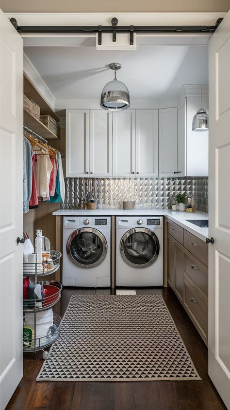 Struggling to make your laundry room more efficient and organized? In this article, we present 50 practical laundry room layout ideas that will help you maximize your space, no matter its size. From optimizing vertical areas to incorporating stylish touches, you’ll find plenty of inspiration to transform your laundry room into a functional and beautiful space. Hall Closet Laundry Room Ideas, Family Closet Laundry Room, Square Laundry Room Layout, L Shaped Laundry Room Layout, Laundry Room In Master Closet, Laundry Room Layout Floor Plans, Laundry Room Layout Ideas, Laundry Room Redesign, Practical Laundry Room