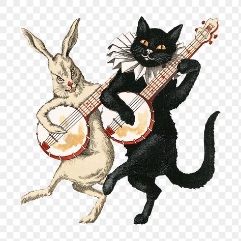 Cat Magazine, Banjo Music, Cats Playing, Art Musical, Arte Punk, Horse Art Print, Vintage Rabbit, Vintage Drawing, Illustration Vintage