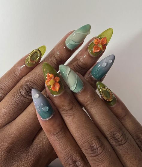 Jelly Gel Nail Polish, Hawaii Nails, Tropical Nails, Manicure Nail Designs, London Nails, Pointed Nails, Summery Nails, South London, Soak Off Gel