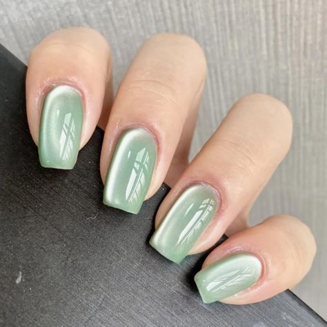 Cute Nails Real Nail, Jade Nails Acrylic Short, Nail Art For Short Square Nails, Cute Long Square Nails, Baby Green Nails, Nails To Match Green Dress, 333 Nails, Green Jelly Nails, Fairycore Nails