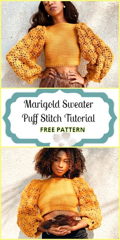 Quick Way Marigold Crochet Sweater Step By Step Crochet Top Outfit, Crochet Jumper, Stylish Crochet, Puff Stitch, Crochet Sweaters, Top Ideas, Crochet Shirt, Crochet Cardigan Pattern, Crochet Woman