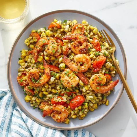 Shrimp And Barley Recipes, Blue Apron Shrimp, Barley Recipes, Balanced Dinner Ideas, Balanced Dinner, Feel Good Foodie, Barley Recipe, Blue Apron Recipes, Balanced Eating