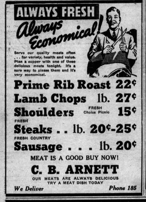 The Rutherford Courier Smyrna, Tennessee 25 Feb 1938, Fri • Page 2 Smyrna Tennessee, Vintage Grocery, Prime Rib Roast, Rib Roast, Will Arnett, Prime Rib, Lamb Chops, Grocery Stores, Vintage Recipes