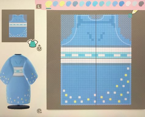 Animal Crossing Kimono Pattern, Acnh Tutorial, Acnh Motifs, Acnh Patterns, Acnh Clothes, Animals Crossing, Acnh Design, Acnh Designs, Blue Kimono