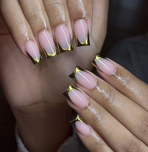 Double Nails Design, Top And Bottom French Tip Nails, Love Heart Nails French Tip, Gold French Tip Nails, Gold Tip Nails, Acrylic Nail Designs Classy, Gold French Tip, Letter Love, Acrylic Toe Nails