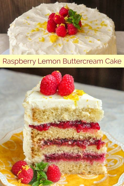 Lemon Buttercream Icing, Raspberry Lemon Cakes, Raspberry Compote, Lemon Cake Easy, Lemon Buttercream Frosting, Rock Recipes, Lemon Buttercream, Buttercream Frosting Recipe, Raspberry Filling