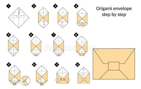 Origami Envelopes Step By Step, Origami Envelope Easy Step By Step, How To Make A Cute Envelope, Tiny Envelopes Diy, Instruction Illustration, Diy Envelope Tutorial, Origami Envelope Easy, Step By Step Origami, Tiny Envelopes