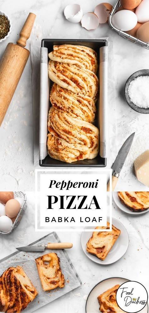 Savoury Babka, Pizza Babka, Bread Inspiration, Bourbon Banana Bread, Babka Recipes, Bread Challah, Babka Bread, Savoury Bread, Parmesan Pizza