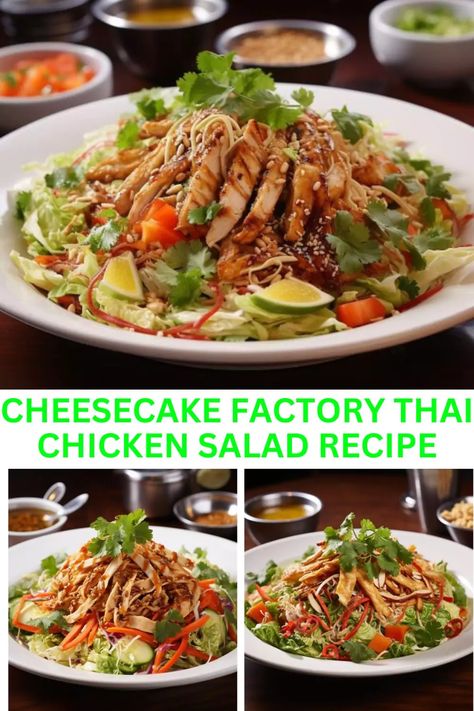 Enjoy the exotic flavors of Cheesecake Factory Thai Chicken Salad. A tantalizing blend of fresh ingredients in this homemade recipe. Try it now! Cheesecake Factory Thai Chicken Salad, Chicken Salad Dressing Recipe, Cheesecake Factory Salads, Chicken Salad Dressing, Cheesecake Factory Recipes, Thai Chicken Salad, Thai Salad, Asian Chicken Salads, Thai Salads